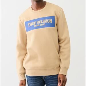 True Religion Embossed Arch Logo Sweatshirt Beige Soft Fleece Lined Size Medium
